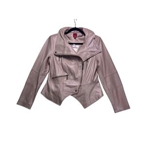 G.I.L.I. Leather Moto Jacket Women 10 Blush Pink Asymmetrical Zip Peplum Biker